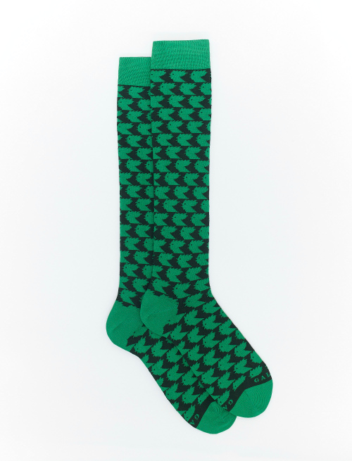 Men's long bottle green light cotton socks with two-tone hen motif - Man | Gallo 1927 - Official Online Shop