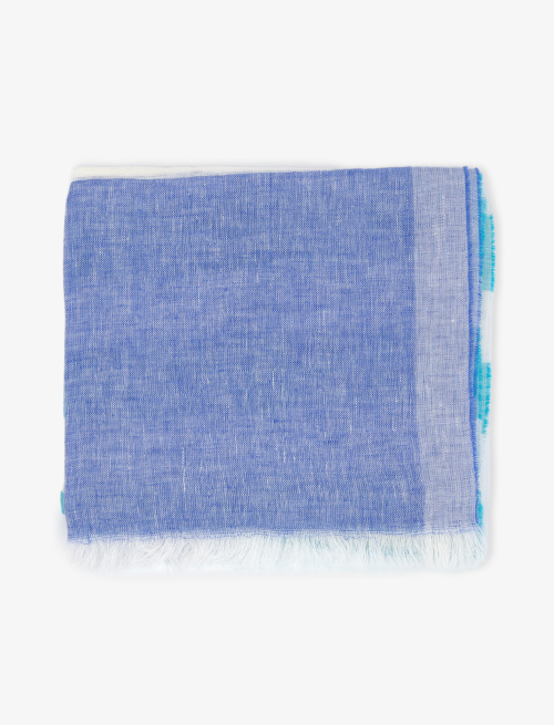 Unisex aquamarine linen scarf with tricolour stripes - Scarves | Gallo 1927 - Official Online Shop
