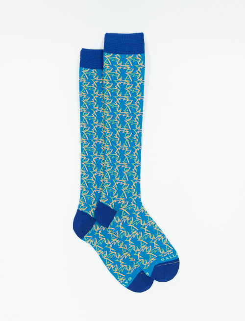 Men's long ultra-light polyamide/cotton socks with graffiti motif, topaz - Man | Gallo 1927 - Official Online Shop