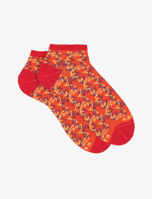 Men's ultra-light polyamide/cotton ankle socks with graffiti motif, pumpkin - Invisible | Gallo 1927 - Official Online Shop
