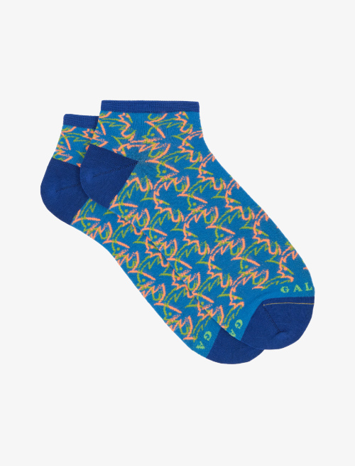 Men's ultra-light polyamide/cotton ankle socks with graffiti motif, topaz - Invisible | Gallo 1927 - Official Online Shop