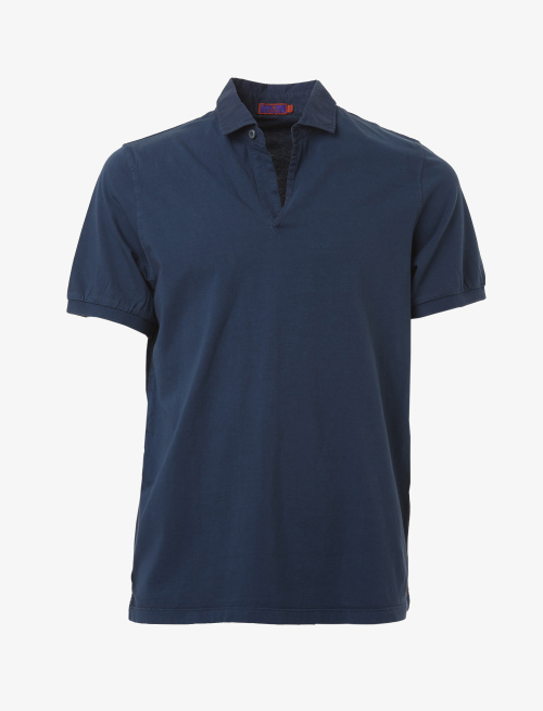 Men's plain navy blue cotton polo with short sleeves - Man | Gallo 1927 - Official Online Shop