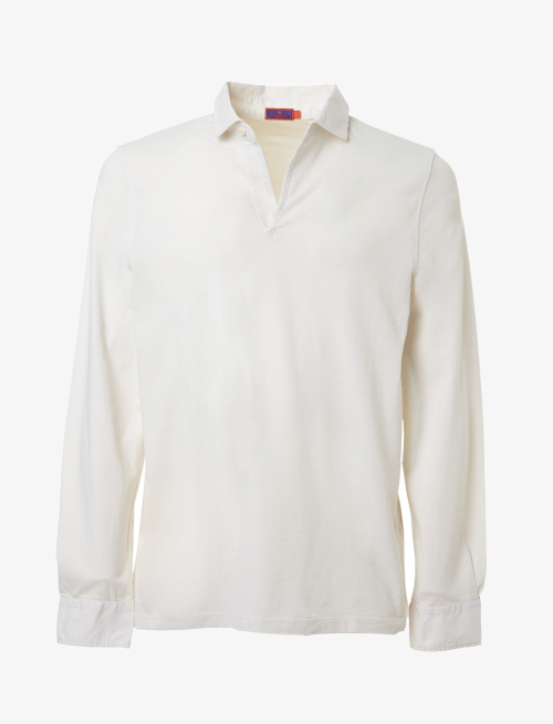 Men's plain milk white cotton polo with long sleeves - Clothing | Gallo 1927 - Official Online Shop