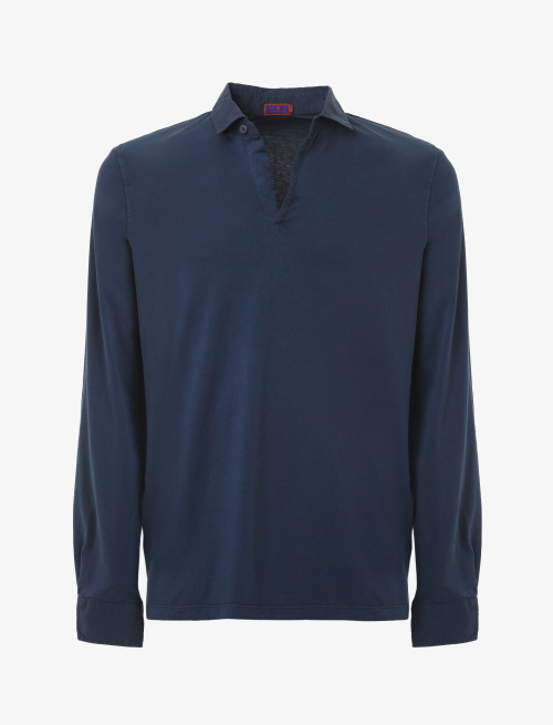 Men's plain navy blue cotton polo with long sleeves - Clothing | Gallo 1927 - Official Online Shop