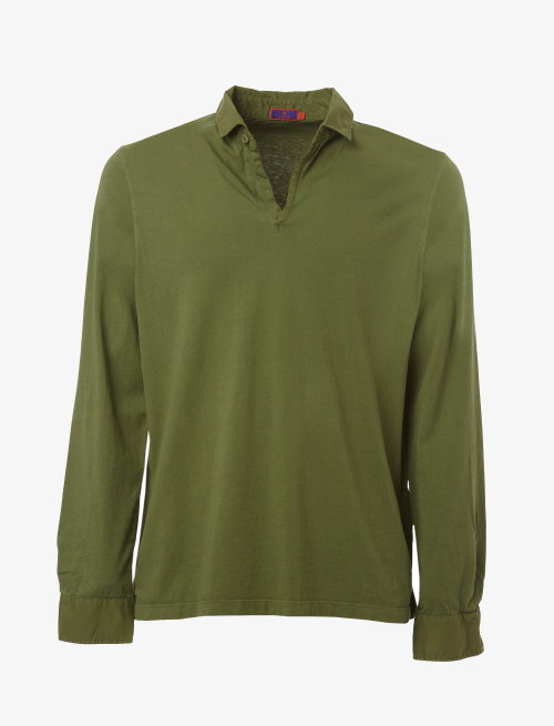 Men's plain moss green cotton polo with long sleeves - Clothing | Gallo 1927 - Official Online Shop