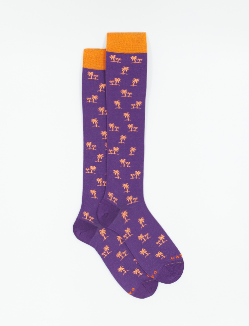 Men's long ultra-light cotton socks with palm tree motif, violet - New in | Gallo 1927 - Official Online Shop