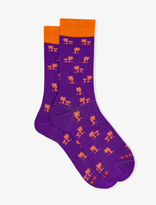Men's short ultra-light cotton socks with palm tree motif, violet - New in | Gallo 1927 - Official Online Shop