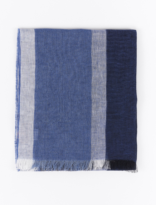 Unisex periwinkle linen scarf with wide vertical bands - Scarves | Gallo 1927 - Official Online Shop