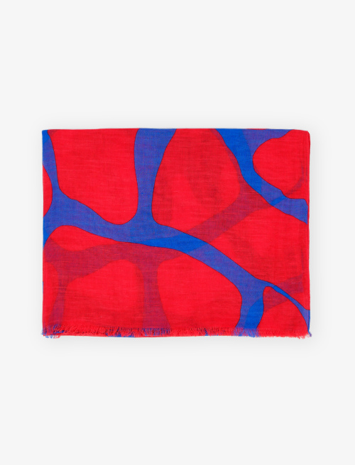 Unisex cotton, viscose and linen scarf with giraffe motif, Prussian blue - Accessories | Gallo 1927 - Official Online Shop