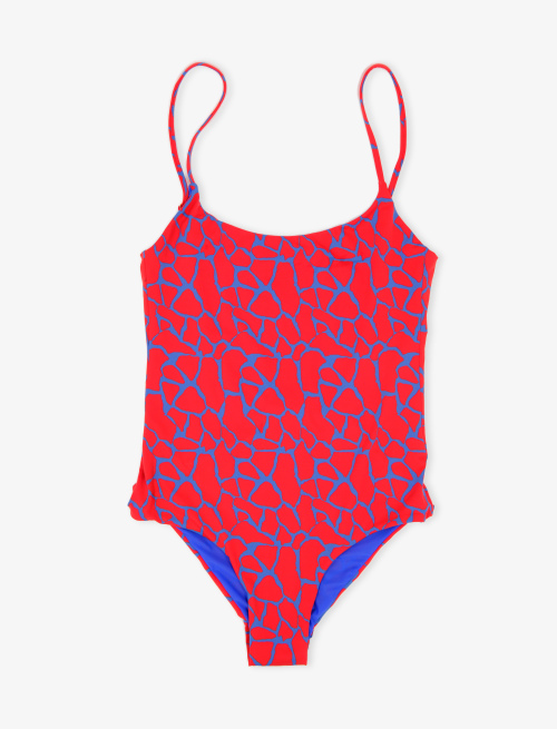 Women's polyamide one-piece swimsuit with giraffe motif, Prussian blue - The SS Edition | Gallo 1927 - Official Online Shop