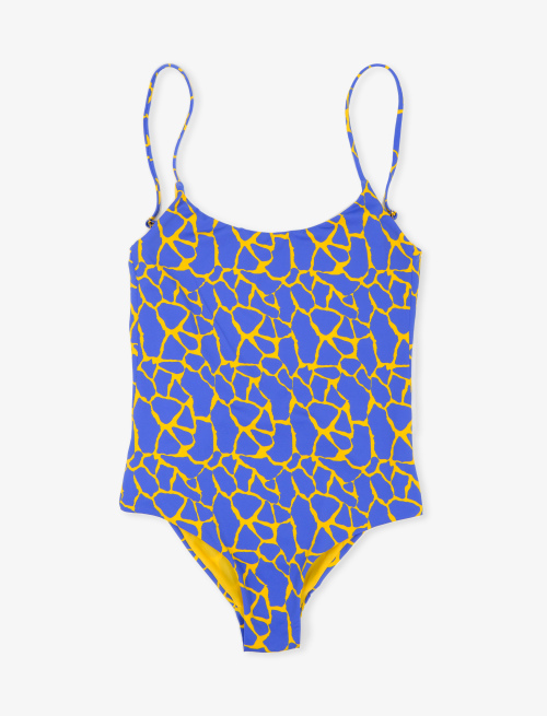 Women's polyamide one-piece swimsuit with giraffe motif, daffodil yellow - Beachwear | Gallo 1927 - Official Online Shop