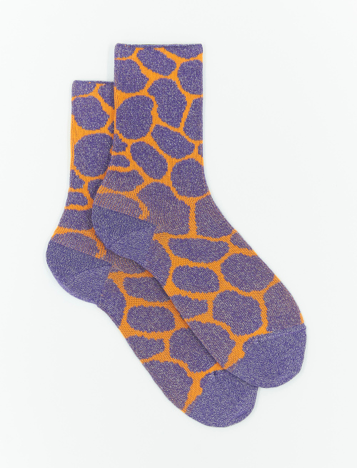 Women's short purple cotton and lurex socks with spotted giraffe motif - Woman | Gallo 1927 - Official Online Shop