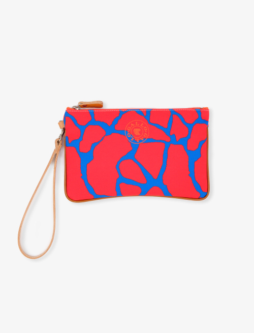 Contemporary Prussian blue unisex polyester pouch with giraffe motif - Small Leather goods | Gallo 1927 - Official Online Shop