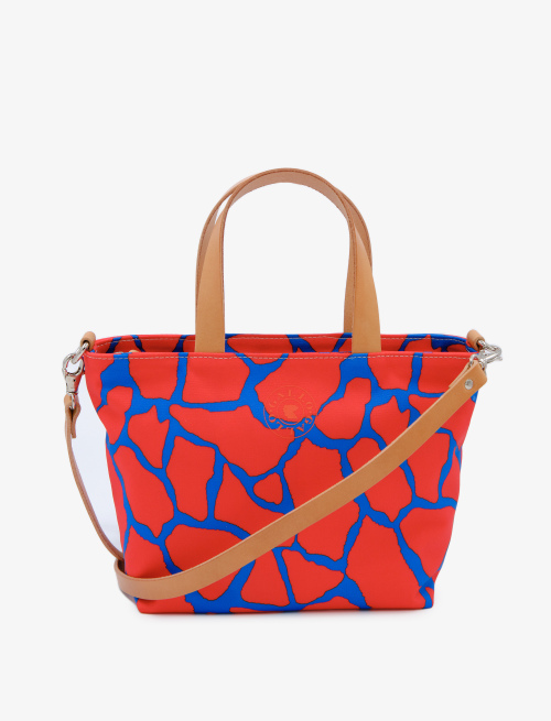 Women's small Prussian blue polyester shopper bag with giraffe motif - Small Leather goods | Gallo 1927 - Official Online Shop