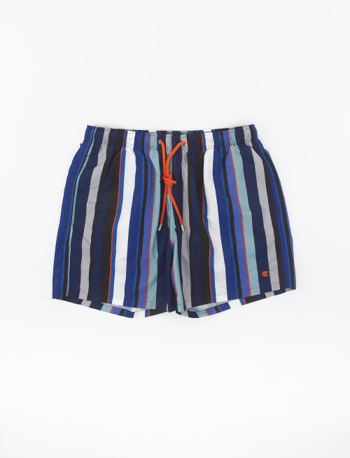 Men's royal blue polyester swimming shorts with multicoloured stripes - Man | Gallo 1927 - Official Online Shop