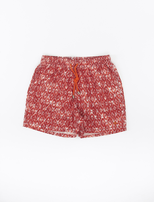 Men's gerbera pink polyester swimming shorts with batik motif - Lifestyle | Gallo 1927 - Official Online Shop