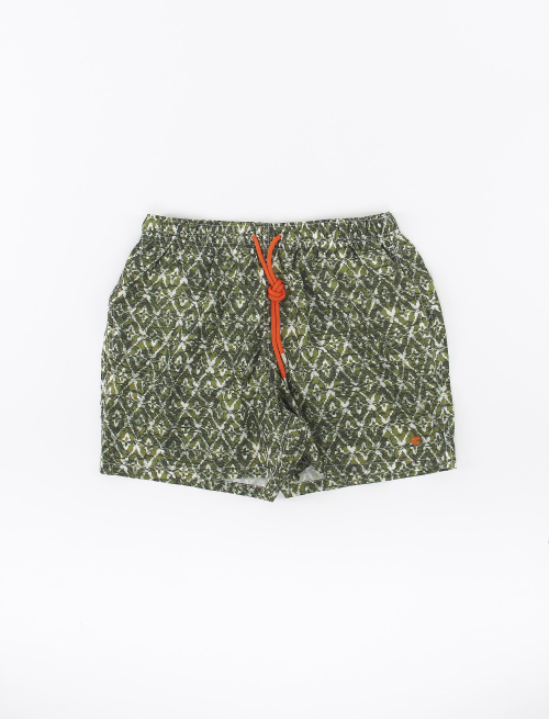 Men's olive green polyester swimming shorts with batik motif - Lifestyle | Gallo 1927 - Official Online Shop