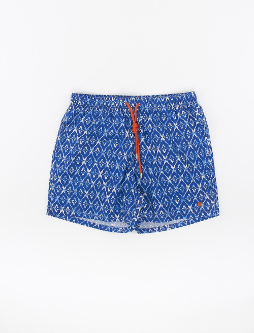 Men's periwinkle blue polyester swimming shorts with batik motif - Lifestyle | Gallo 1927 - Official Online Shop