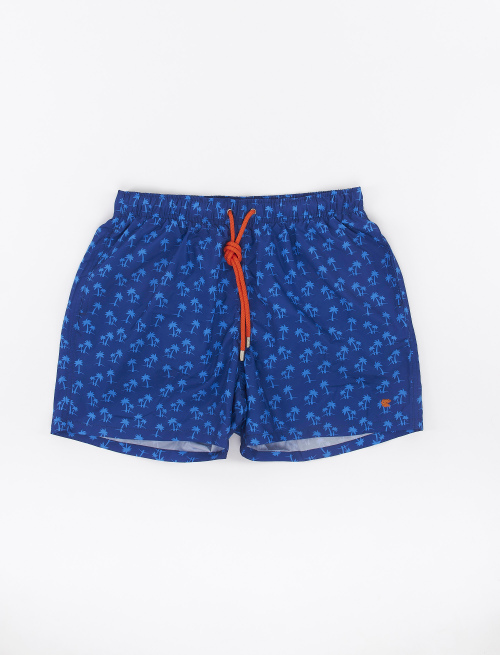 Men's periwinkle blue polyester swimming shorts with palm tree motif - Beachwear | Gallo 1927 - Official Online Shop