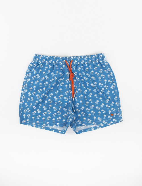 Men's dragonfly blue polyester swimming shorts with palm tree motif - Beachwear | Gallo 1927 - Official Online Shop