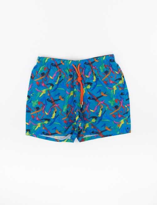 Men's dragonfly blue polyester swimming shorts with paint splash motif - Beachwear | Gallo 1927 - Official Online Shop