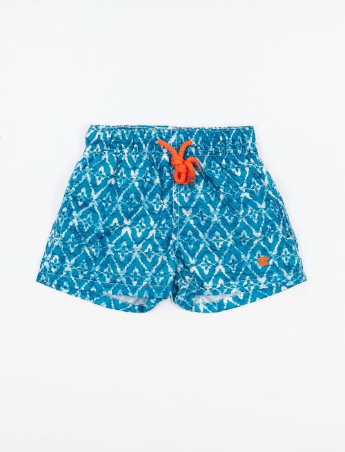 Kids' dragonfly blue polyester swimming shorts with batik motif - Beachwear | Gallo 1927 - Official Online Shop