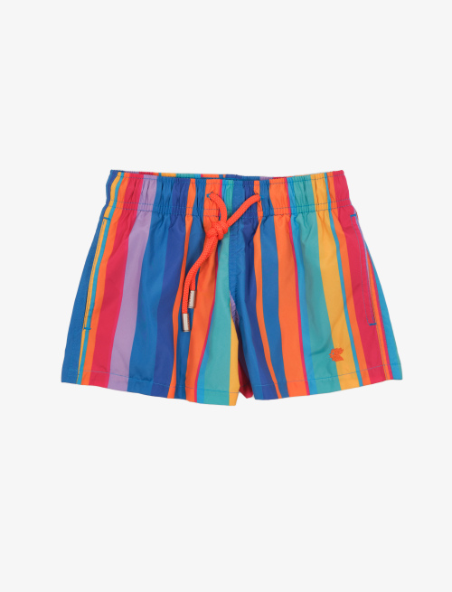 Kids' Aegean blue polyester swim shorts with multicoloured stripes - Kid | Gallo 1927 - Official Online Shop