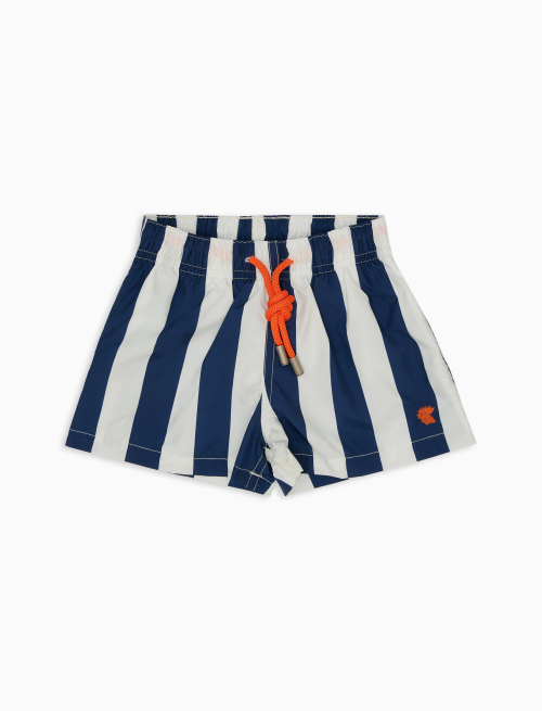 Kids' white/navy blue polyester swimming shorts with two-tone stripes - Beachwear | Gallo 1927 - Official Online Shop
