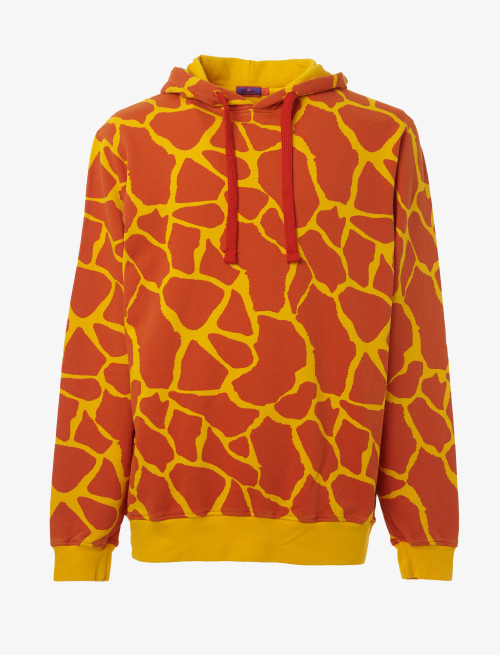 Unisex plain daffodil yellow cotton hoodie with giraffe motif inside the hood - Clothing | Gallo 1927 - Official Online Shop