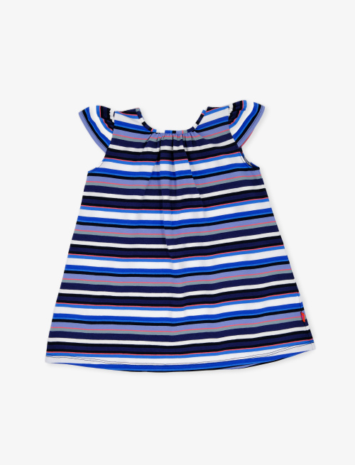 Girls' royal blue cotton crew-neck dress with multicoloured stripes - Multicolor | Gallo 1927 - Official Online Shop