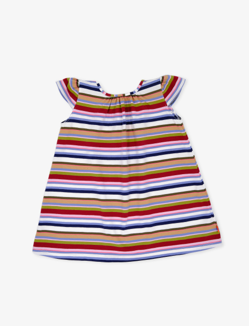 Girls' white cotton crew-neck dress with multicoloured stripes - Beachwear | Gallo 1927 - Official Online Shop