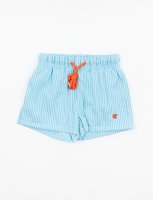 Kids' turquoise polyester swimming shorts with seersucker motif - Lifestyle | Gallo 1927 - Official Online Shop