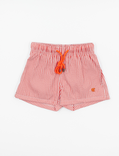 Kids' red polyester swimming shorts with seersucker motif - Beachwear | Gallo 1927 - Official Online Shop