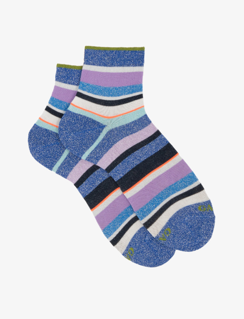 Women's super short cotton and lurex socks with multicoloured stripes, cobalt - Socks | Gallo 1927 - Official Online Shop