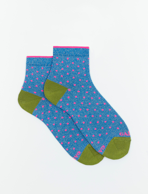 Women's super short cotton and lurex socks with polka dots, Aegean blue - Super short | Gallo 1927 - Official Online Shop