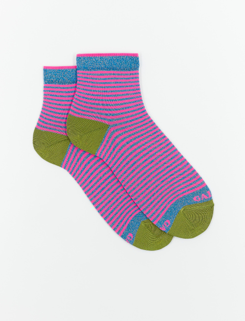 Women's super short cotton and lurex socks with Windsor stripes, Aegean blue - Windsor | Gallo 1927 - Official Online Shop