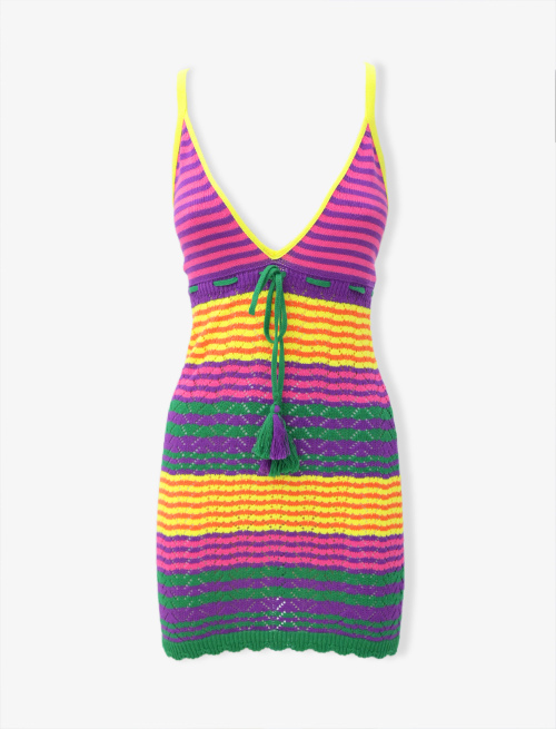 Women's purple cotton mini dress with different-size stripes - Clothing | Gallo 1927 - Official Online Shop