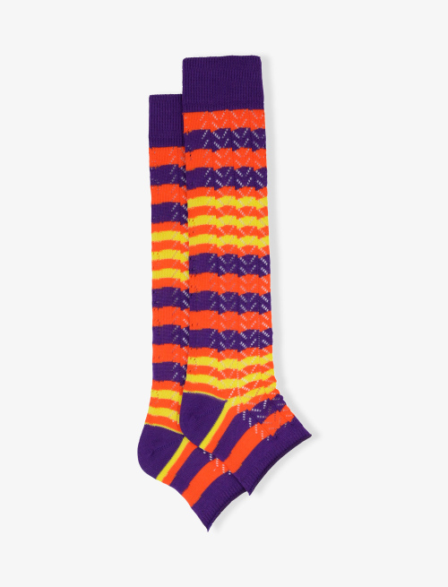 Women's long purple cotton socks with coloured stripes and open toe - Perforated | Gallo 1927 - Official Online Shop