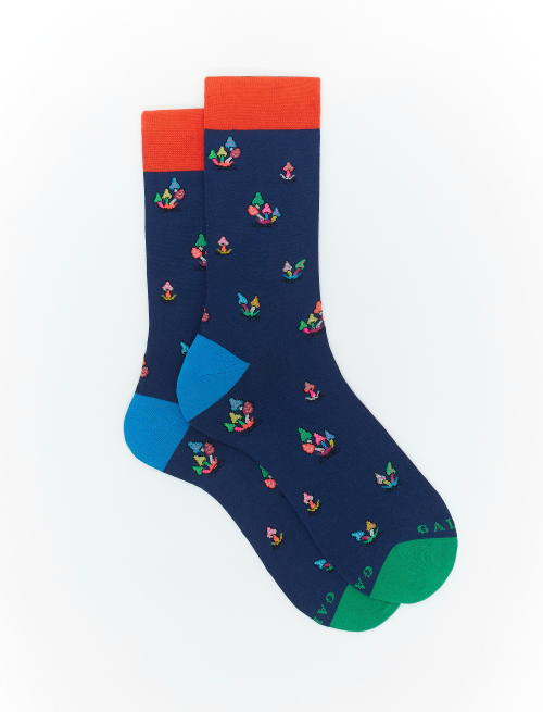 Men's short English blue light cotton socks with mushroom motif - Short | Gallo 1927 - Official Online Shop