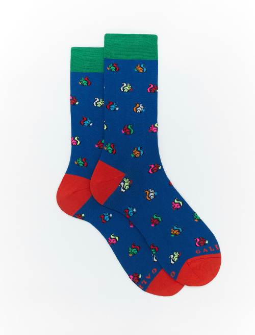 Men's short cosmos blue light cotton socks with squirrel motif - Short | Gallo 1927 - Official Online Shop