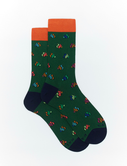 Men's short billiard green light cotton socks with squirrel motif - Short | Gallo 1927 - Official Online Shop