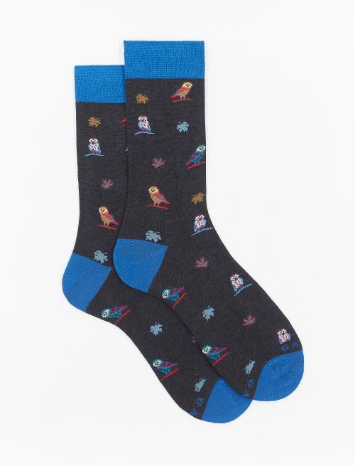 Men's short slate grey light cotton socks with owl motif - Short | Gallo 1927 - Official Online Shop