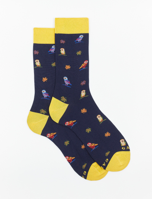 Men's short ocean blue light cotton socks with owl motif - Short | Gallo 1927 - Official Online Shop