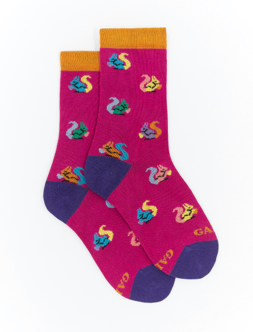 Kids' short magenta cotton socks with squirrel motif - Kid | Gallo 1927 - Official Online Shop