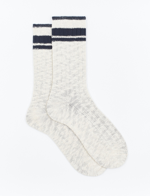 Unisex short plain cord cotton socks with blue stripes on the cuff - Green | Gallo 1927 - Official Online Shop