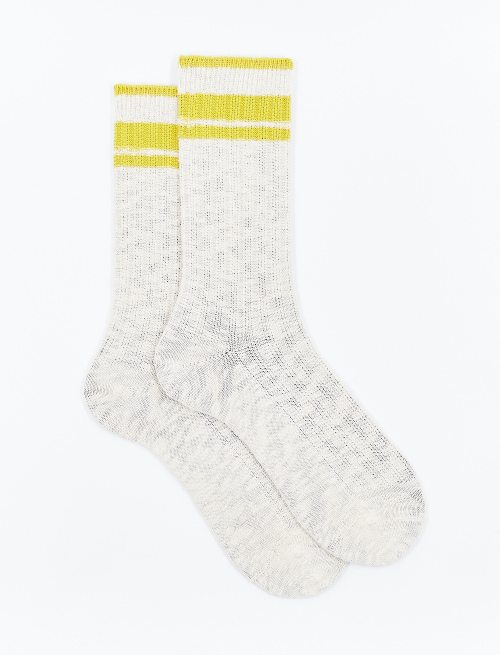 Unisex short plain cord cotton socks with corn yellow stripes on the cuff - Green | Gallo 1927 - Official Online Shop