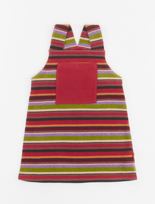 Girls' carmine fleece dungaree dress with multicoloured stripes - Girl's Clothing | Gallo 1927 - Official Online Shop