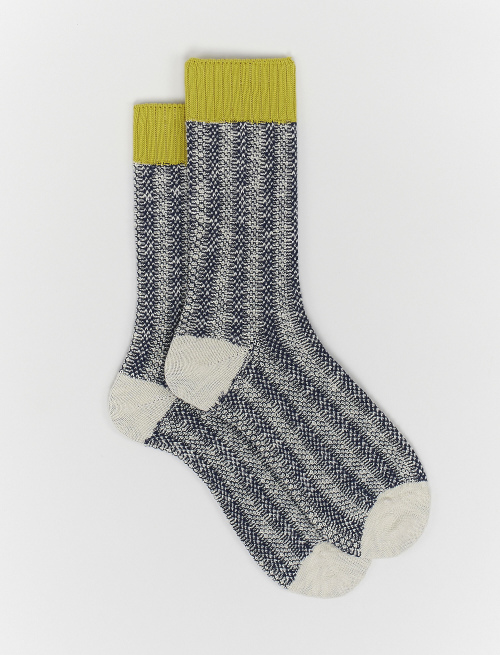Unisex short royal blue cotton socks with vertical-stripe Oxford detail - Green | Gallo 1927 - Official Online Shop
