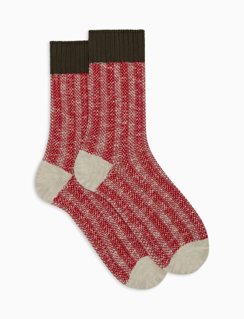 Unisex short red cotton socks with vertical-stripe Oxford detail - Green | Gallo 1927 - Official Online Shop