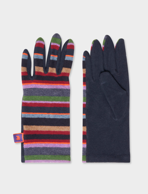 Women's blue fleece gloves with multicoloured stripes - Second Selection | Gallo 1927 - Official Online Shop